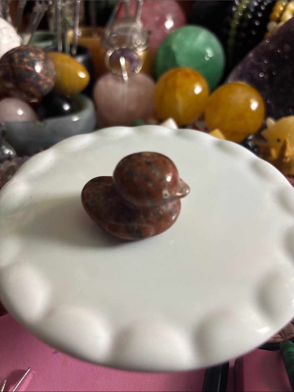 Small Carved Red Jasper Duck - Brown and Black Speckled